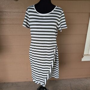 Market & Spruce Bridgitte Knit Olive and White Striped  T Shirt Dress